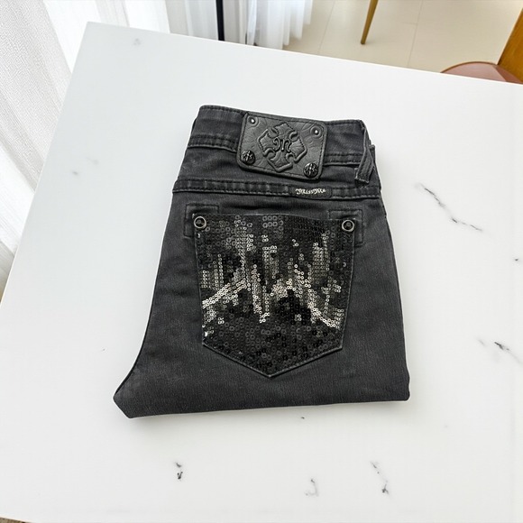 Miss Me Jeans 28 Black Wash Denim Skinny Jeans Embellished Pockets - Picture 6 of 8